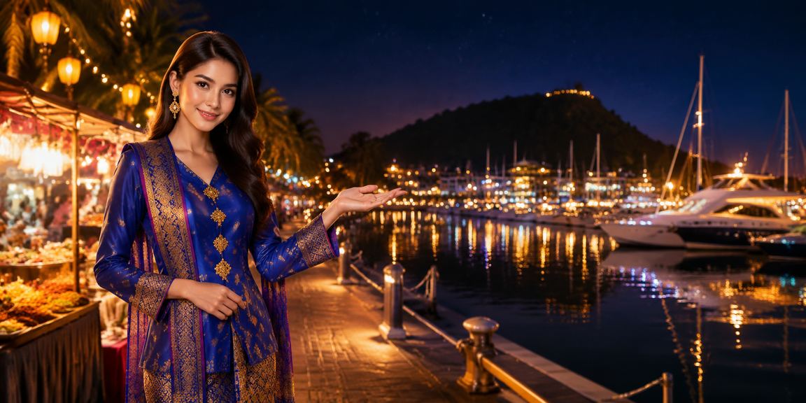 Pengguna berpakaian baju kurung di Langkawi mengakses platform deposit 990 semasa musim perayaan